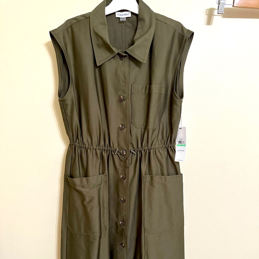 NWT Orz$159 Calvin Klein Olive/ Khaki army Brown
Sleeveless Shirt Dress - Size 8